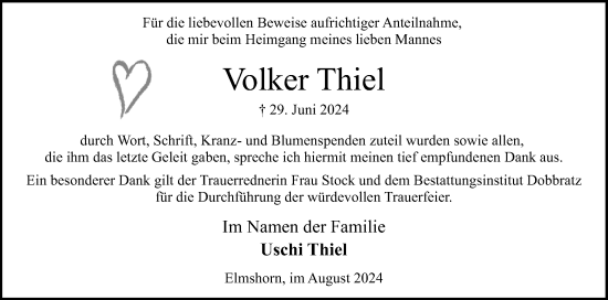 Traueranzeige von Volker Thiel von Elmshorner Nachrichten, Barmstedter Zeitung