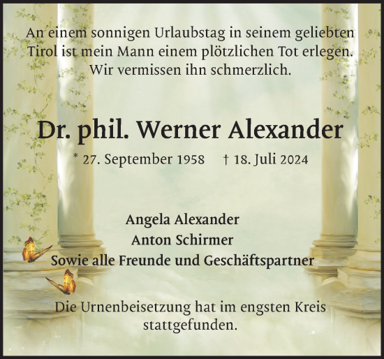 Traueranzeige von Werner Alexander von Uetersener Nachrichten, Der tip am Wochenende