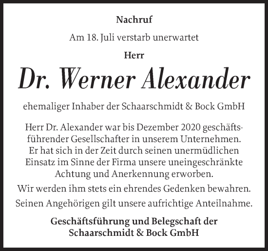 Traueranzeige von Werner Alexander von Uetersener Nachrichten, Der tip am Wochenende