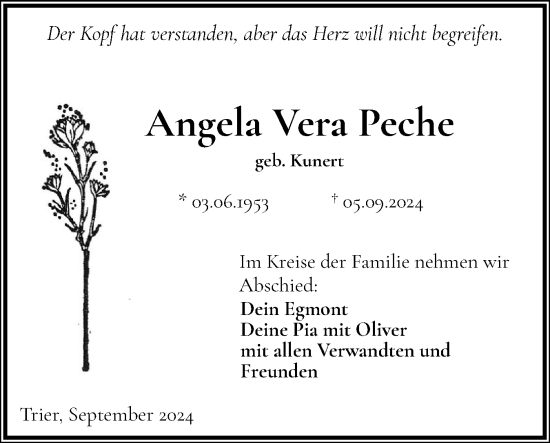 Traueranzeige von Angela Vera Peche von Norddeutsche Rundschau, Wilstersche Zeitung, Glückstädter Fortuna