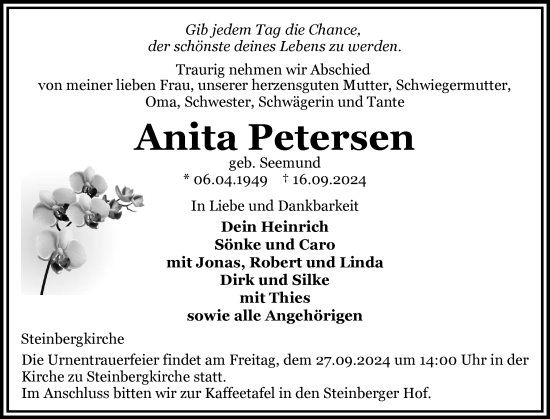 Traueranzeige von Anita Petersen von Flensburger Tageblatt
