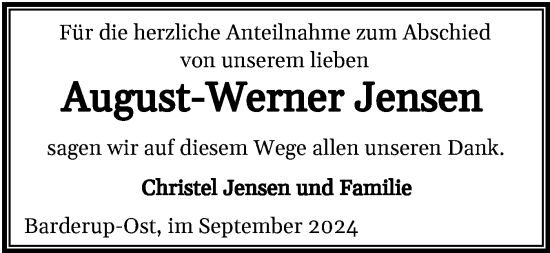 Traueranzeige von August-Werner Jensen von Flensburger Tageblatt