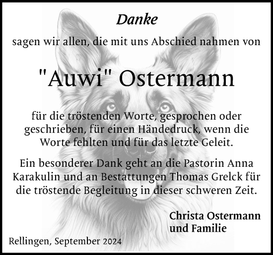 Traueranzeige von Auwi Ostermann von Region Pinneberg und tip Pinneberg
