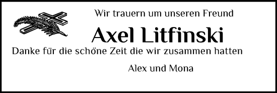 Traueranzeige von Axel Litfinski von Sylter Rundschau