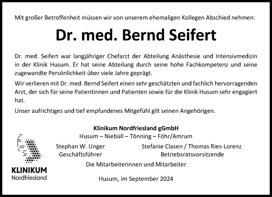 Traueranzeige von Bernd Seifert von Norddeutsche Rundschau, Wilstersche Zeitung, Glückstädter Fortuna