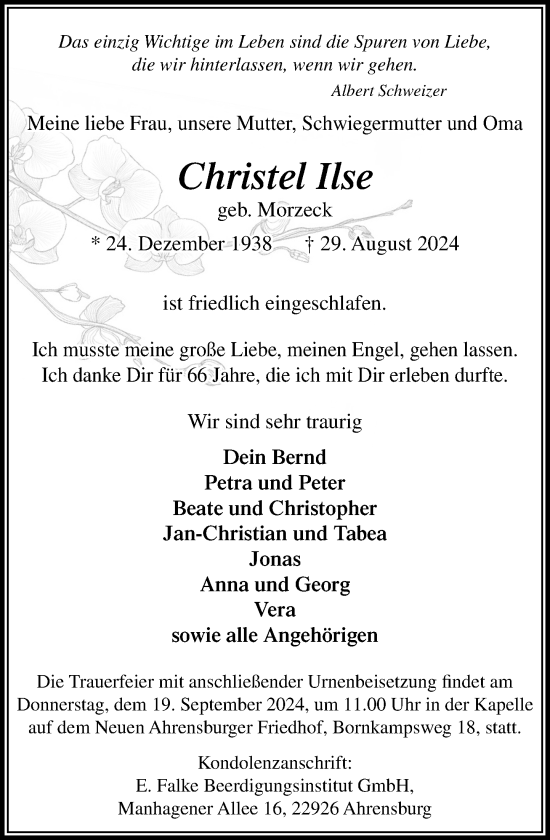 Traueranzeige von Christel Ilse von Stormaner Tageblatt