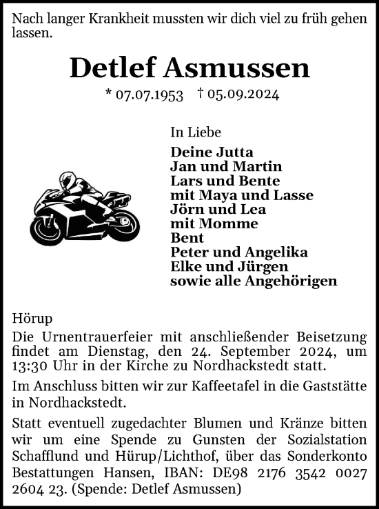 Traueranzeige von Detlef Asmussen von Flensburger Tageblatt