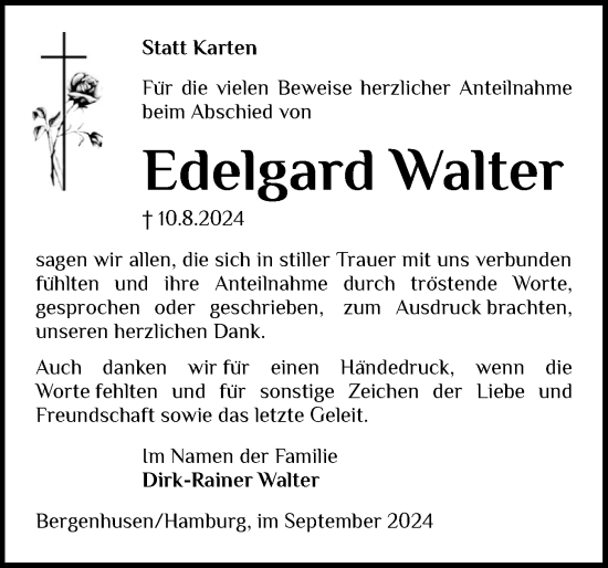 Traueranzeige von Edelgard Walter von Schleswig-Holsteinische Landeszeitung
