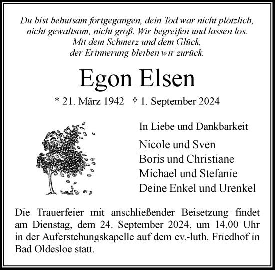 Traueranzeige von Egon Elsen von Stormaner Tageblatt