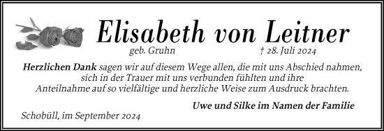 Traueranzeige von Elisabeth von Leitner von Husumer Nachrichten, Nordfriesland Tageblatt
