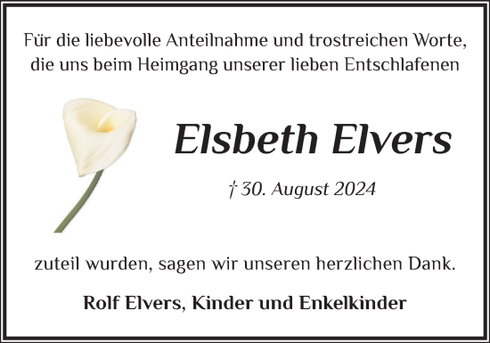 Traueranzeige von Elsbeth Elvers von Region Pinneberg und tip Pinneberg
