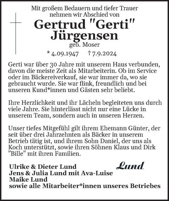 Traueranzeige von Gertrud Jürgensen von Sylter Rundschau