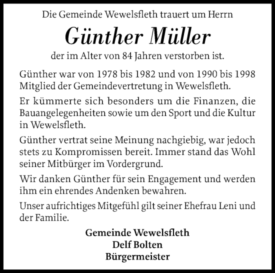 Traueranzeige von Günther Müller von Norddeutsche Rundschau, Wilstersche Zeitung, Glückstädter Fortuna
