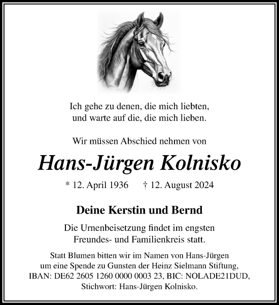 Traueranzeige von Hans-Jürgen Kolnisko von Stormaner Tageblatt
