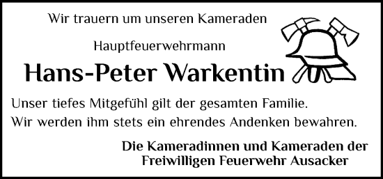 Traueranzeige von Hans-Peter Warkentin von Flensburger Tageblatt