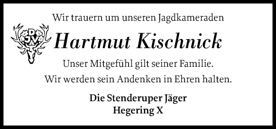 Traueranzeige von Hartmut Kischnick von Flensburger Tageblatt