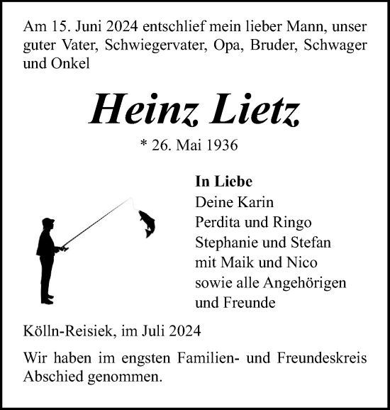 Traueranzeige von Heinz Lietz von Elmshorner Nachrichten, Barmstedter Zeitung