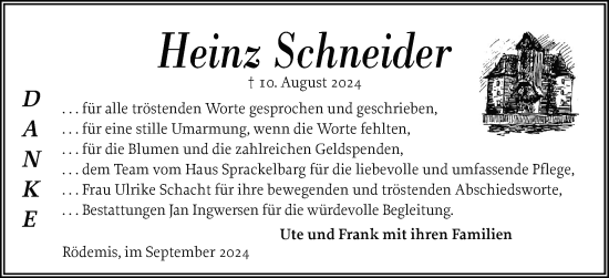 Traueranzeige von Heinz Schneider von Husumer Nachrichten, Nordfriesland Tageblatt