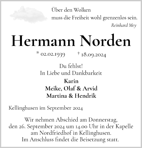 Traueranzeige von Hermann Norden von Norddeutsche Rundschau, Wilstersche Zeitung, Glückstädter Fortuna