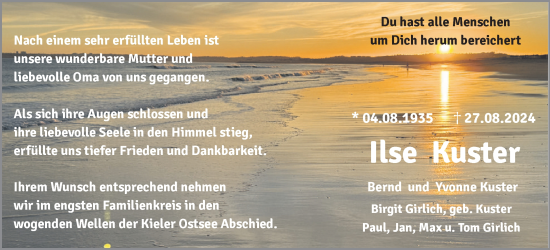 Traueranzeige von Ilse Kuster von Stormarner Tageblatt