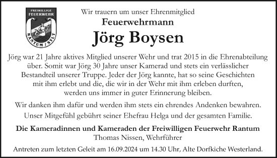 Traueranzeige von Jörg Boysen von Sylter Rundschau