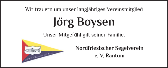 Traueranzeige von Jörg Boysen von Sylter Rundschau