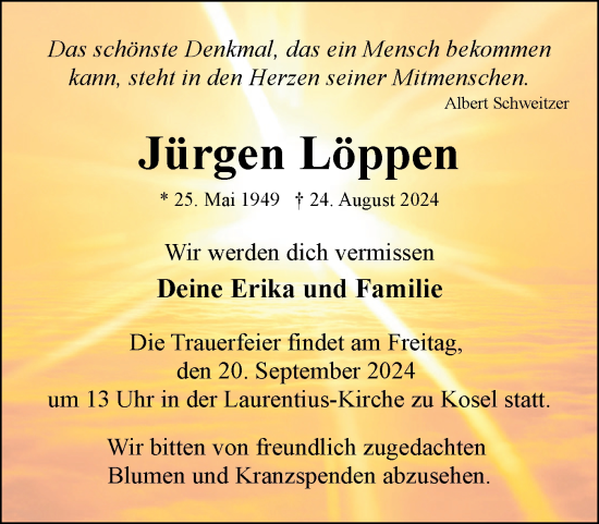 Traueranzeige von Jürgen Löppen von Eckernförder Zeitung, Hallo Eckernförde