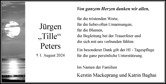 Traueranzeige von Jürgen Peters von Stormaner Tageblatt