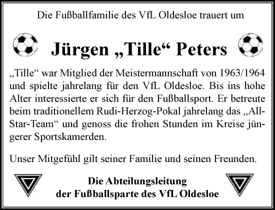 Traueranzeige von Jürgen Peters von Stormaner Tageblatt