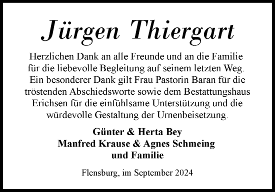 Traueranzeige von Jürgen Thiergart von Flensburger Tageblatt