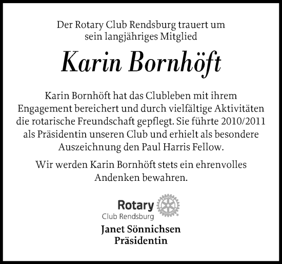 Traueranzeige von Karin Bornhöft von Schleswig-Holsteinische Landeszeitung
