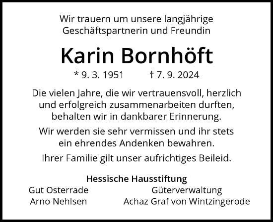 Traueranzeige von Karin Bornhöft von Schleswig-Holsteinische Landeszeitung