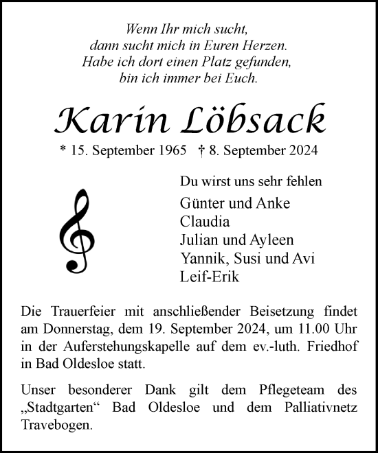 Traueranzeige von Karin Löbsack von Stormaner Tageblatt