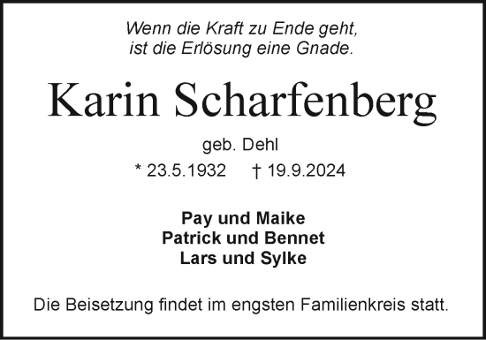 Traueranzeige von Karin Scharfenberg von Holsteinischer Courier
