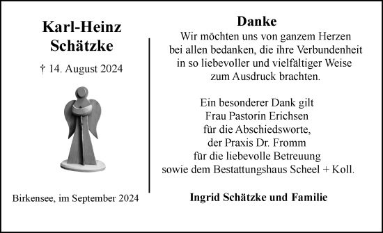 Traueranzeige von Karl-Heinz Schätzke von Eckernförder Zeitung, Hallo Eckernförde
