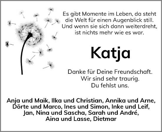 Traueranzeige von Katja  von Flensburger Tageblatt