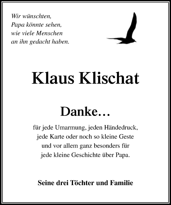 Traueranzeige von Klaus Klischat von Stormaner Tageblatt