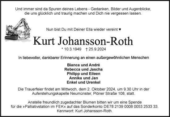 Traueranzeige von Kurt Johansson-Roth von Holsteinischer Courier