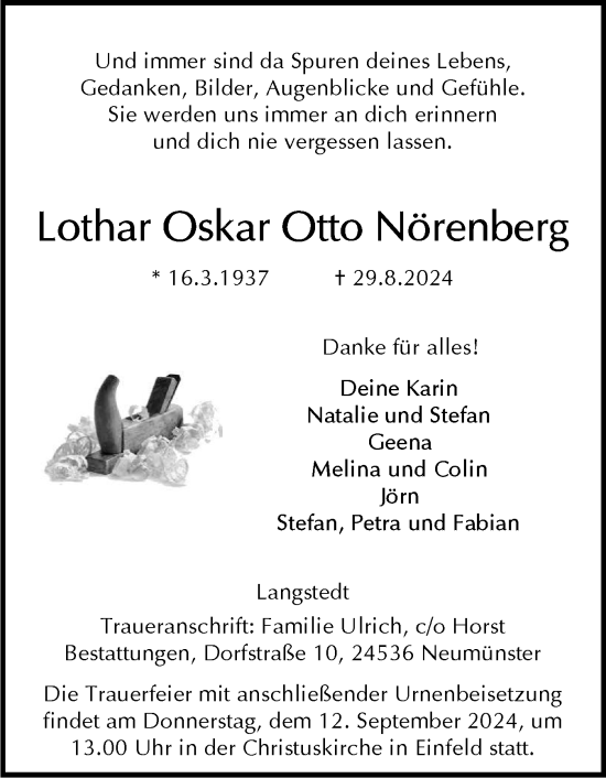 Traueranzeige von Lothar Oskar Otto Nörenberg von Holsteinischer Courier