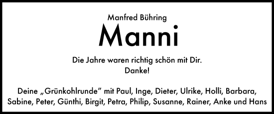 Traueranzeige von Manfred Bühring von Flensburger Tageblatt