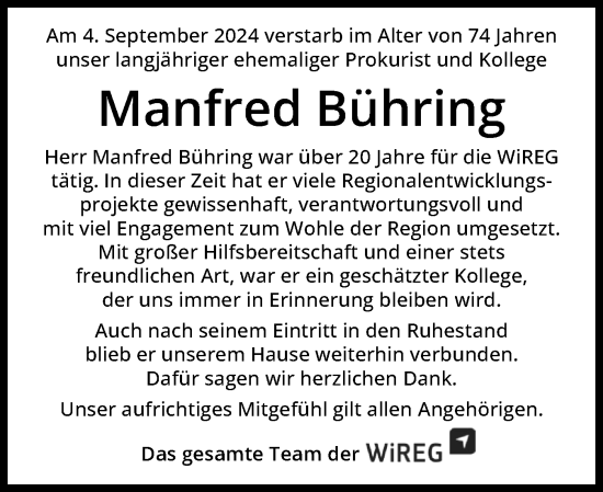 Traueranzeige von Manfred Bühring von Flensburger Tageblatt
