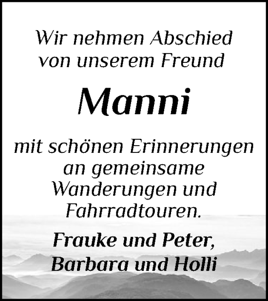 Traueranzeige von Manni  von Flensburger Tageblatt