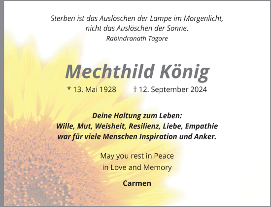Traueranzeige von Mechthild König von Wedel-Schulauer Tageblatt, tip Wedel-Schulauer Tageblatt, tip Rissener Rundschau