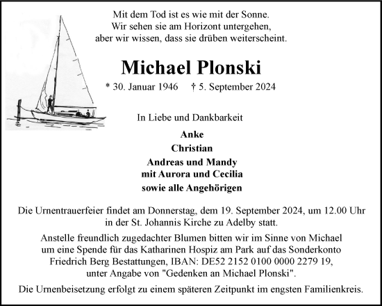 Traueranzeige von Michael Plonski von Flensburger Tageblatt
