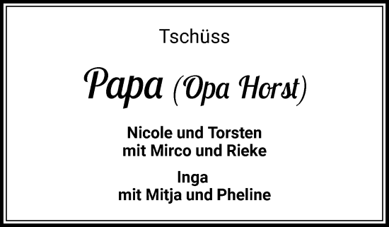 Traueranzeige von Papa  von Holsteinischer Courier