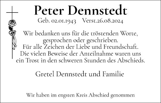 Traueranzeige von Peter Dennstedt von Elmshorner Nachrichten, Barmstedter Zeitung