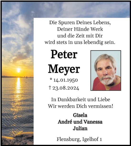 Traueranzeige von Peter Meyer von Flensburger Tageblatt