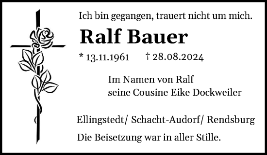 Traueranzeige von Ralf Bauer von Schleswig-Holsteinische Landeszeitung