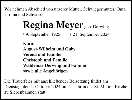 Traueranzeige von Regina Meyer von Stormaner Tageblatt