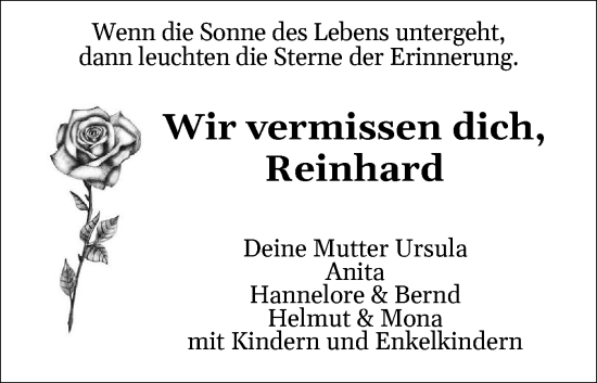 Traueranzeige von Reinhard  von Flensburger Tageblatt